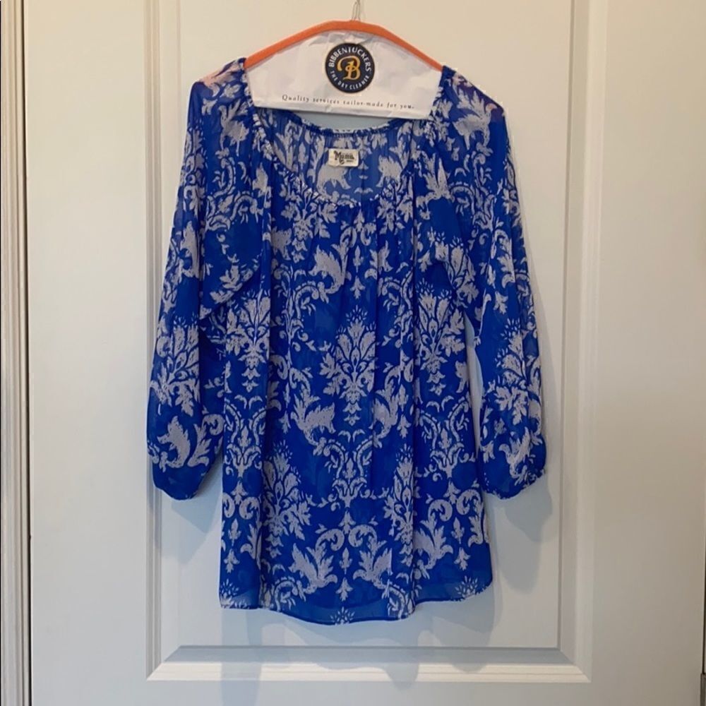 Show Me Your Mumu Peta Sheer Long Sleeve Top Blue